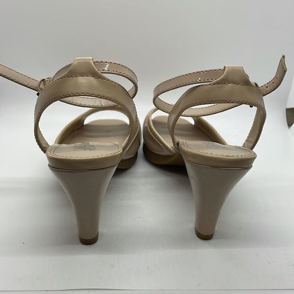 LifeStride Ladies "Acker" Strappy Peep Toe Pump Tan Leather High Heel Sandals - Picture 4 of 12